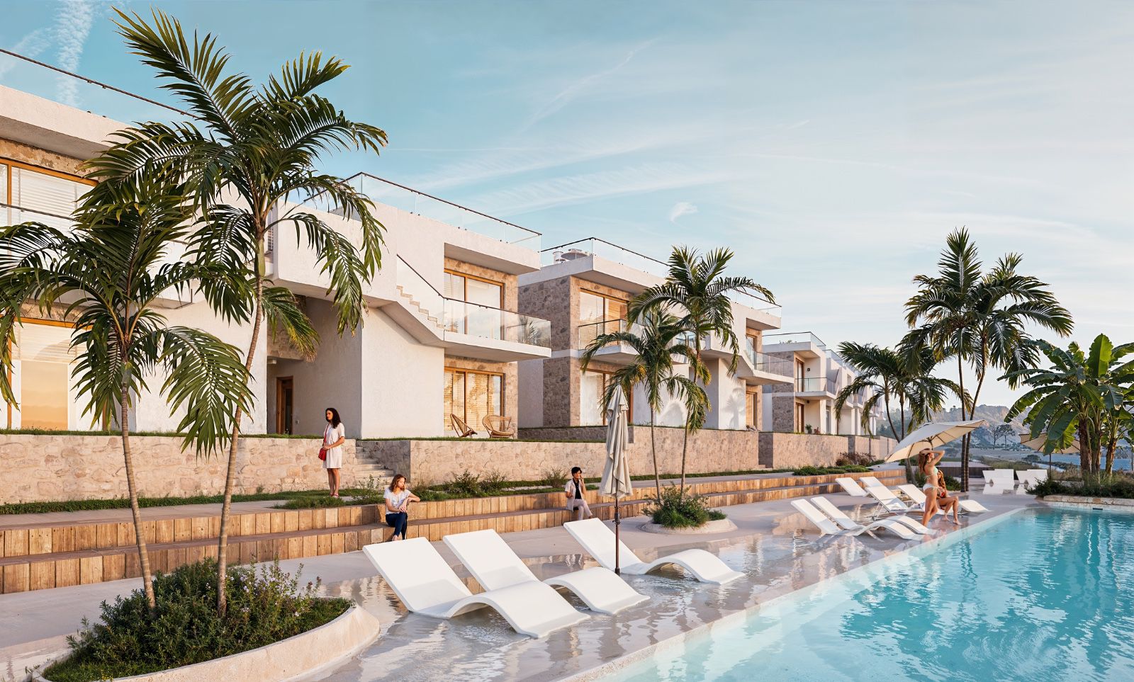 Dachterrasse des B-Blocks der Apartments in Karsiyaka Nordzypern mit Meerblick