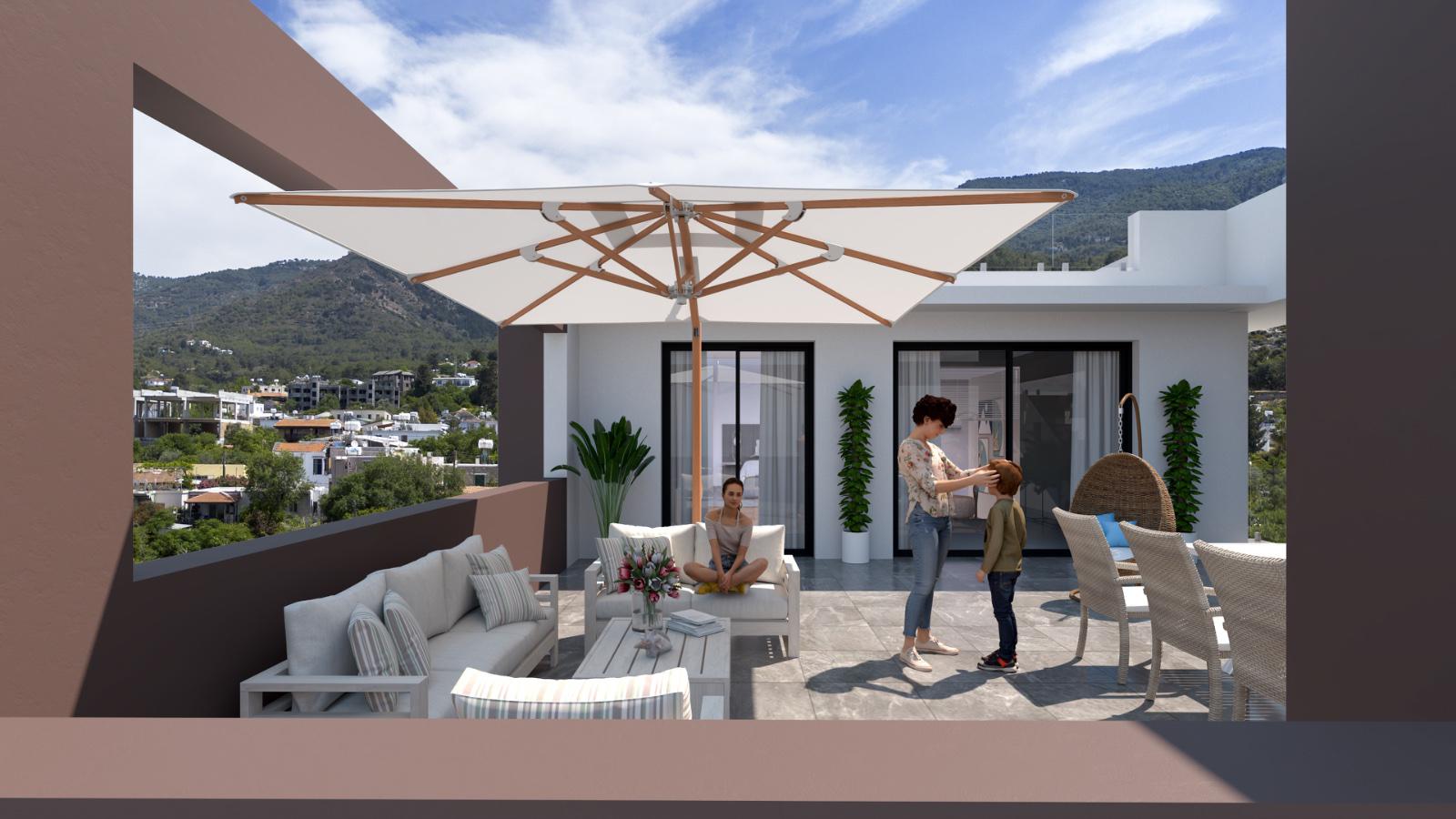 alsancak-nordzypern-wohnanlage 3 Zimmer Wohnung in Alsancak Nordzypern mit Meerblick – Außenansicht des modernen Wohnprojekts