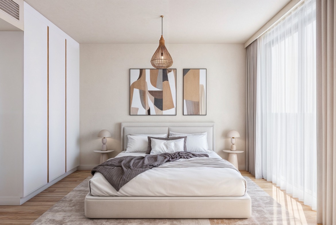 Schlafzimmer 2 – Off Plan 1–2 Zimmer Luxus Apartments in Karsiyaka Nordzypern