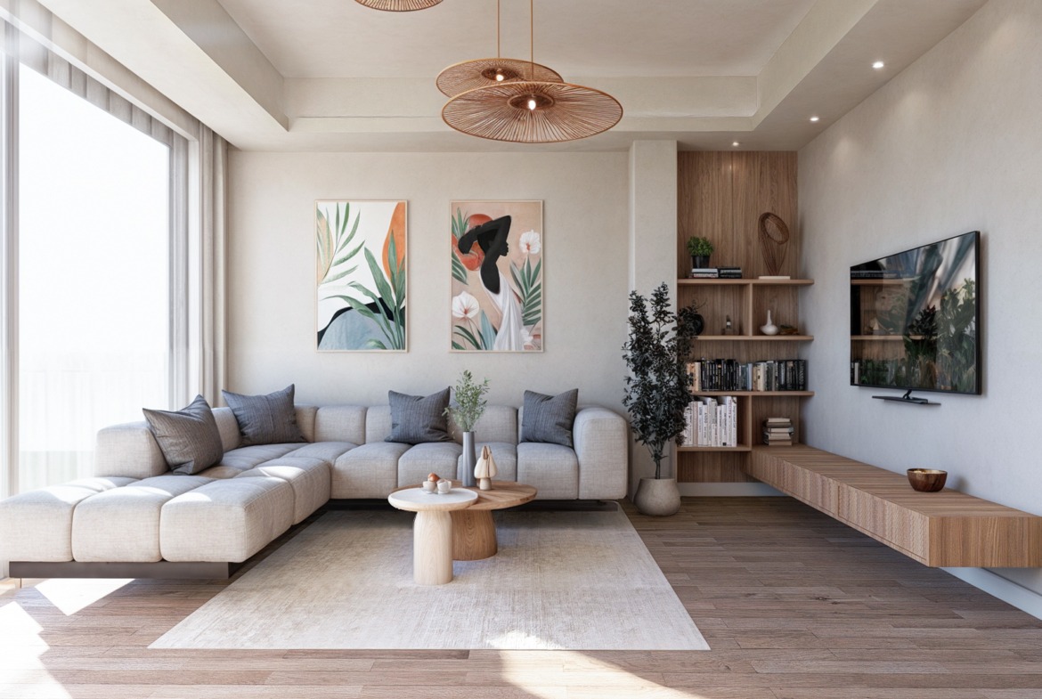 Wohnzimmer – Off Plan 1–2 Zimmer Luxus Apartments in Karsiyaka Nordzypern