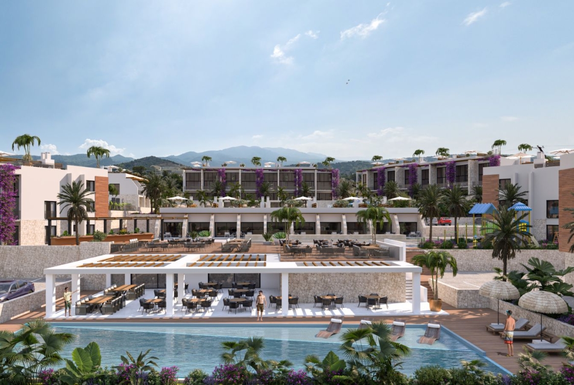 Modernes Resortprojekt in Esentepe Nordzypern mit Meerblick – Außenansicht der Neubauanlage