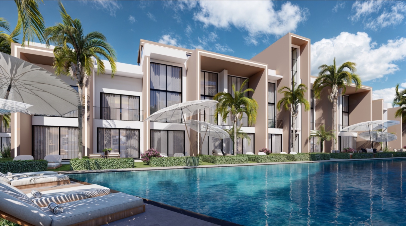 Moderne Villa am Pool mit Palmen